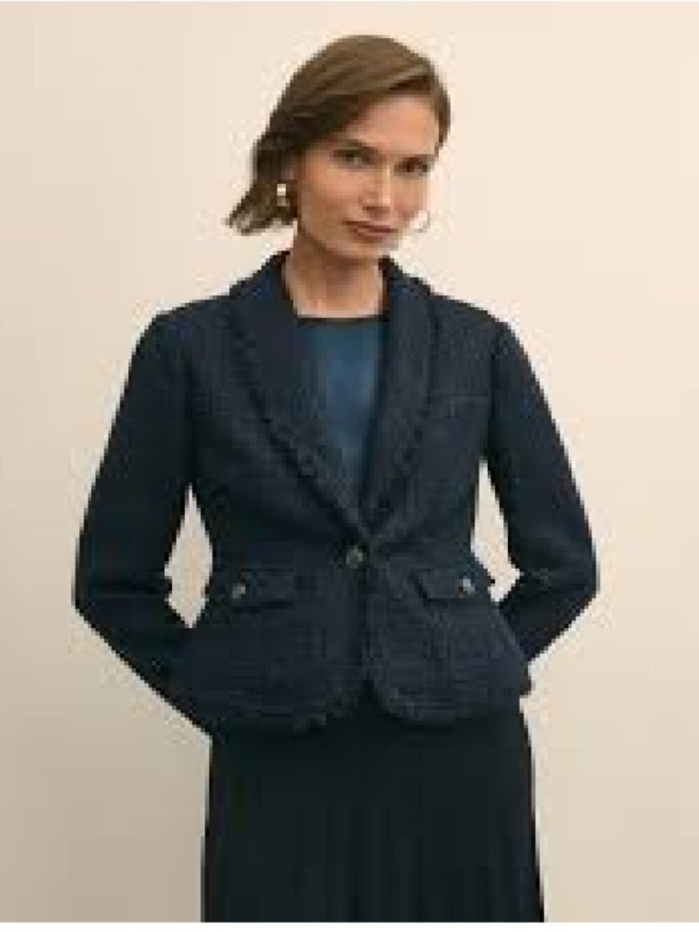 Brooks Brothers navy bouclé fringe Elegant Single Button Blazer Navy Size 10